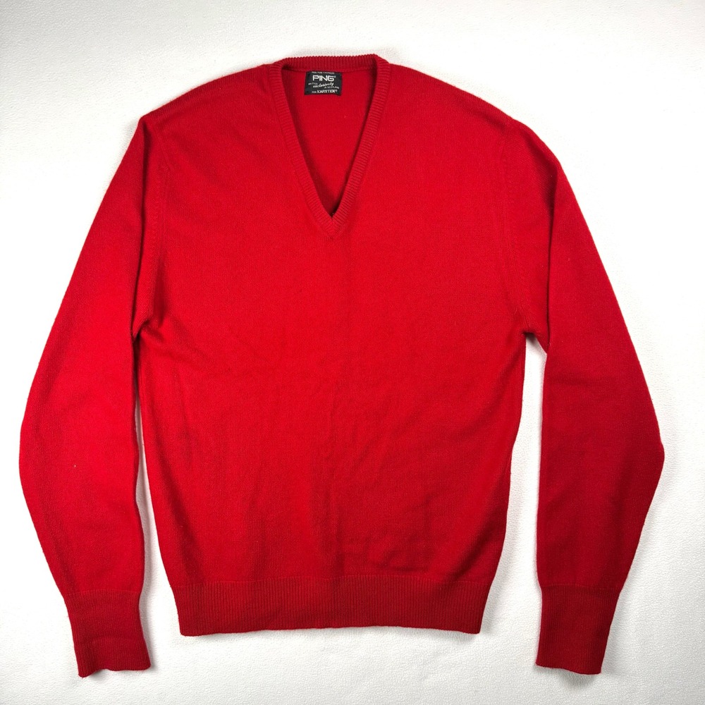 Ping for Karsten Red 100% Cashmere V-Neck Sweater‎